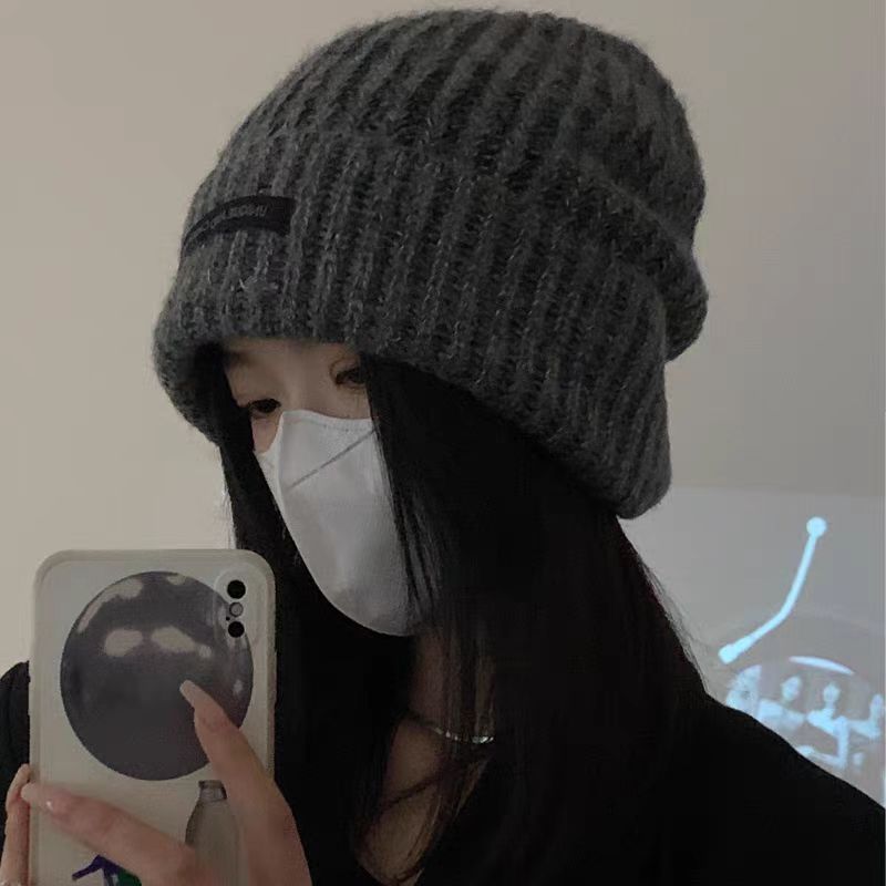 秋冬天长布标保暖护耳粗针织帽韩版百搭套头帽大头围毛线帽