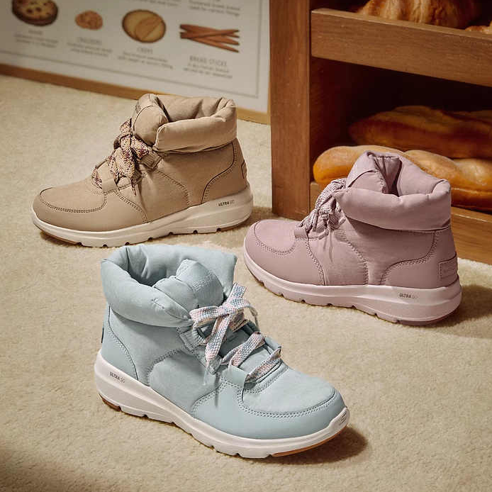 【冬季新品暖暖鞋】斯凯奇官方面包鞋保暖短筒雪地靴子高帮鞋144194