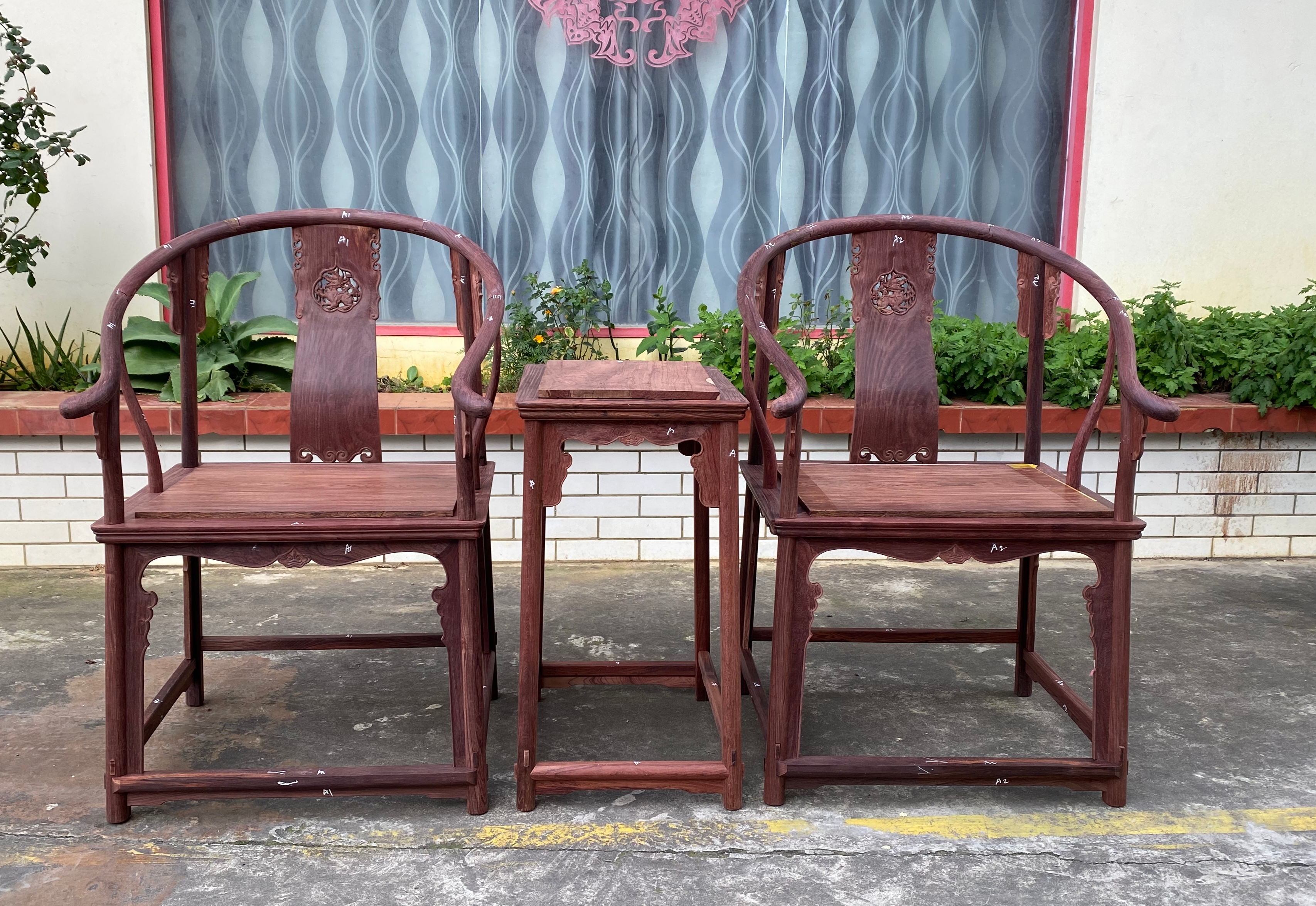 圈椅三件套漂亮高密度硬木榫卯工艺材料干净客厅高档摆件