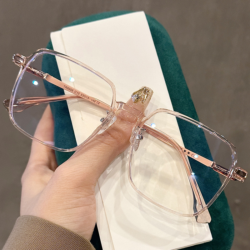 超轻多边大框近视眼镜女可配有度数防蓝光平光眼睛框镜架-TR8906