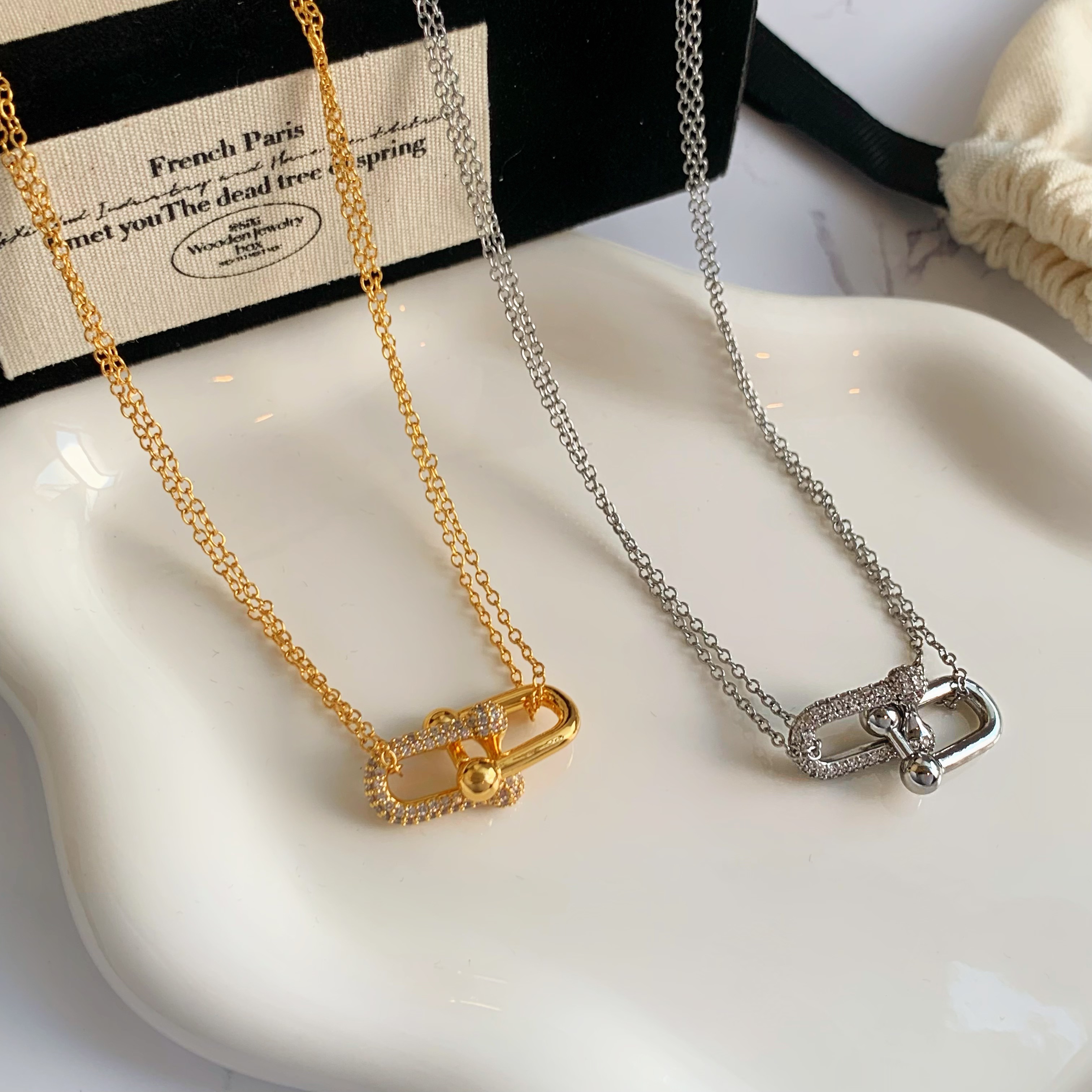 米梵缇 铜项链 欧美环环相扣马蹄扣颈链小众复古高级感锁骨链