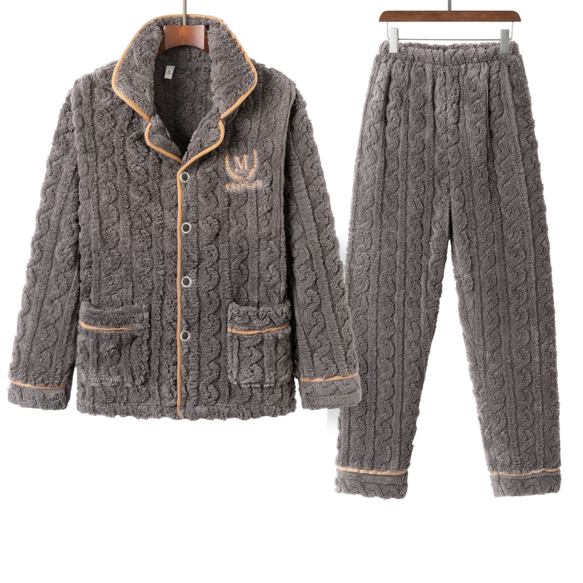 福老弟2025高端黑金系列秋冬加厚云朵绒m刺绣套装