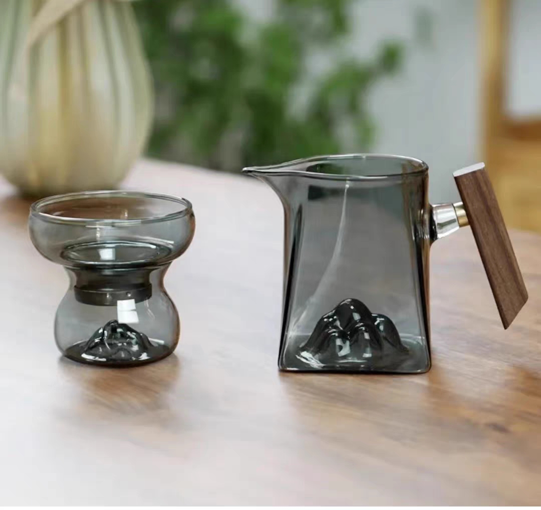 观山公道杯观山茶漏套装高硼硅耐热玻璃公道杯分茶器茶漏茶道过滤
