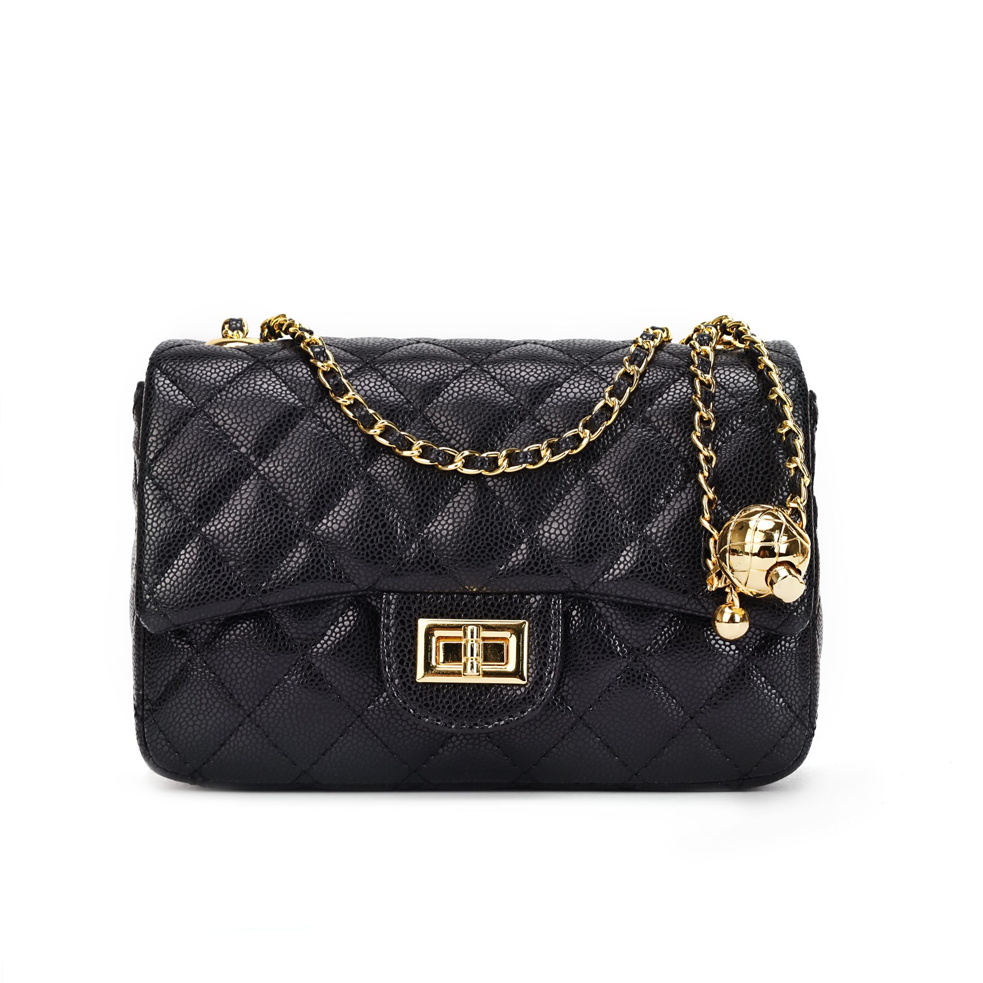 全新未使用2025新款金球方胖子百搭黑色经典菱格包单肩斜跨包D06