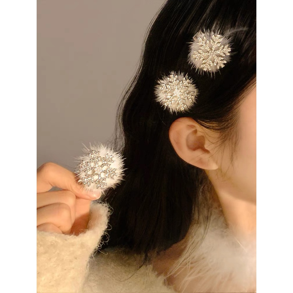 新疆包邮冬日清冷感锆石可爱雪花发夹刘海侧边鸭嘴发卡金属饰品