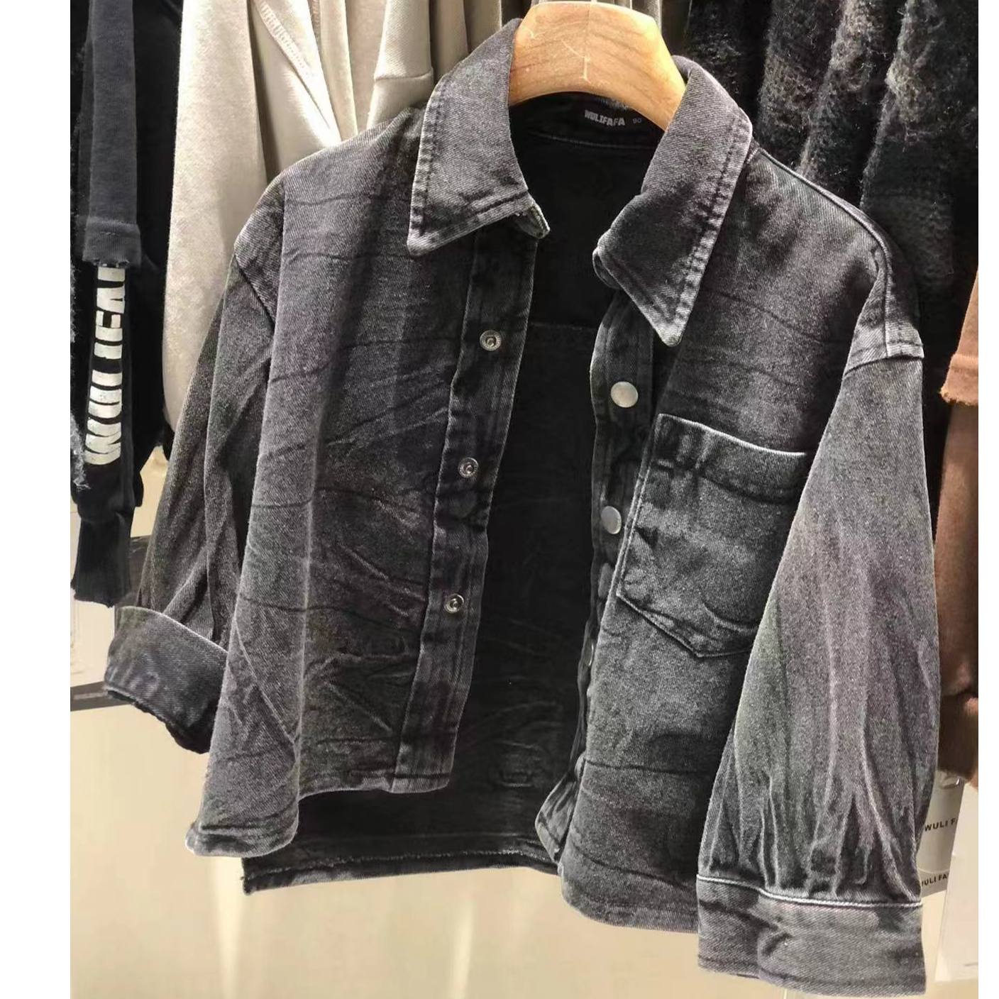 2025翘翘韩货儿童长袖春秋牛仔时尚休闲复古韩版灰色百搭外套