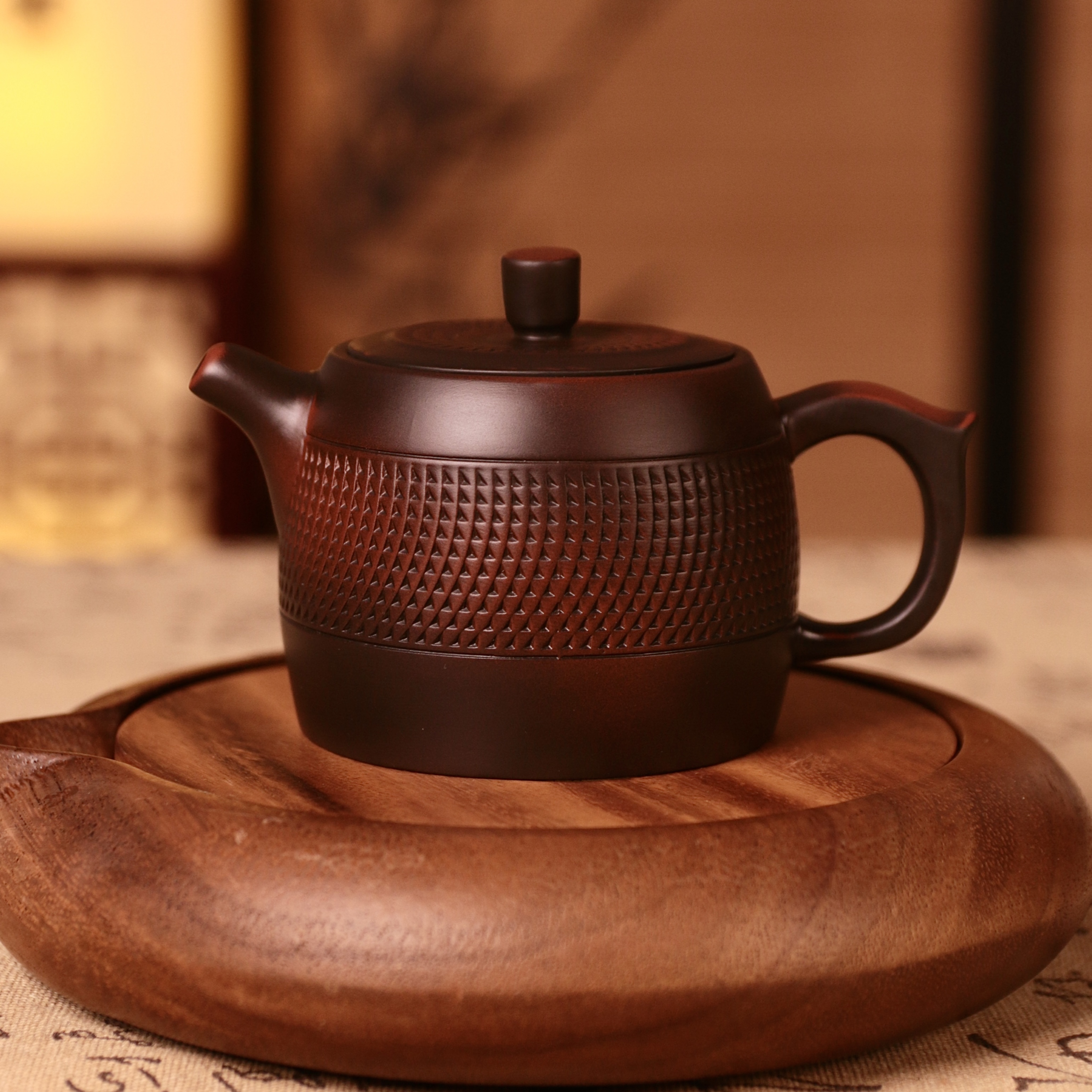 紫陶跳刀井栏壶大容量家用中式纯手工茶壶复古大号陶瓷紫砂壶C29