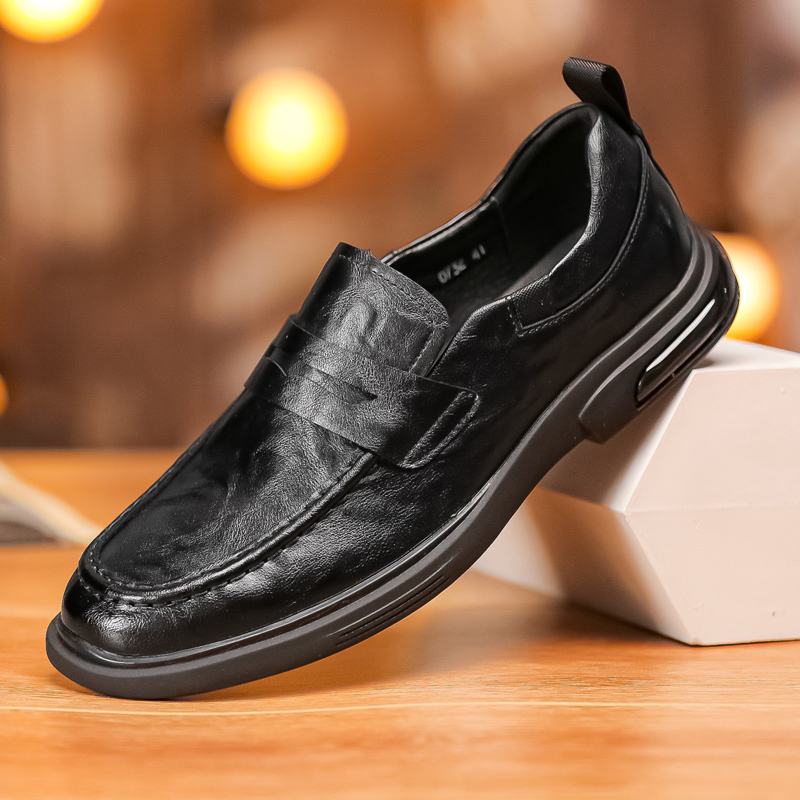 男士一脚蹬懒人乐福鞋潮流商务正装英伦休闲皮鞋男百搭软底豆豆鞋