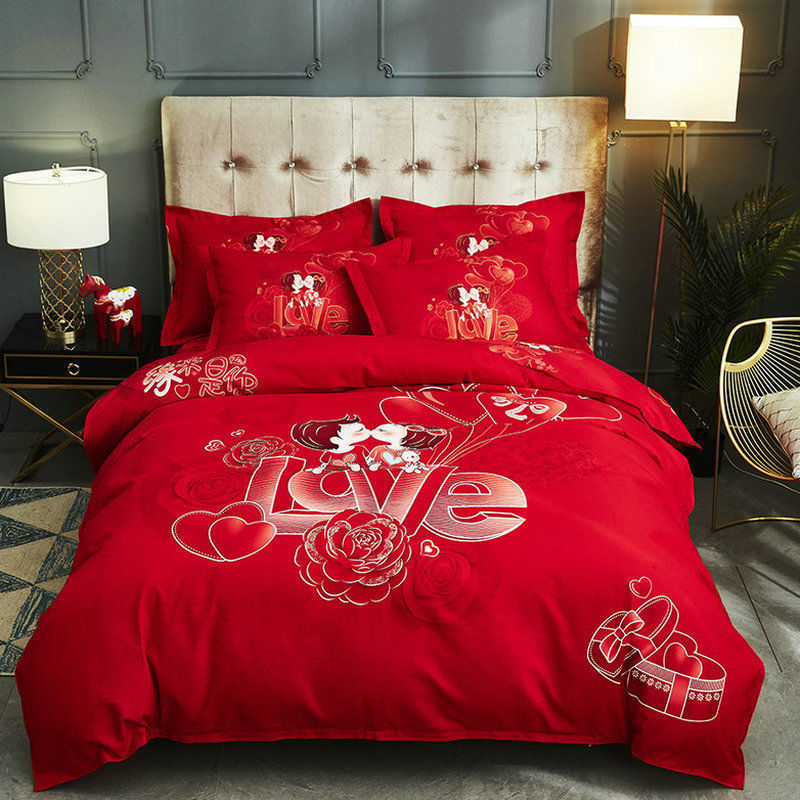 床上四件套婚庆加厚床单被套大红磨毛结婚四件套双人卡通床上用品