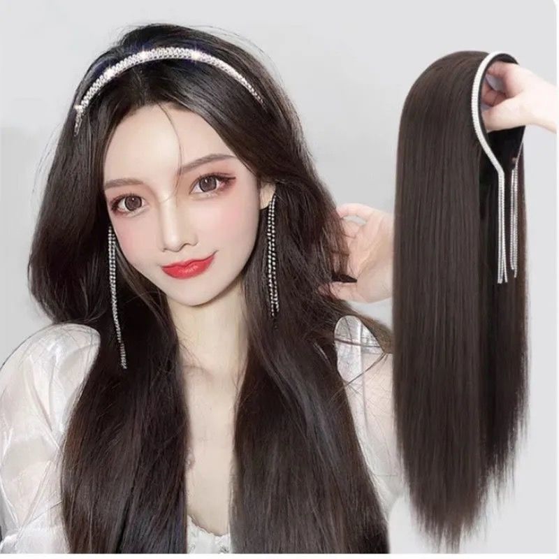 假发女长发水晶发箍仿真U型直半头套甜美可爱接发片波浪卷气质女