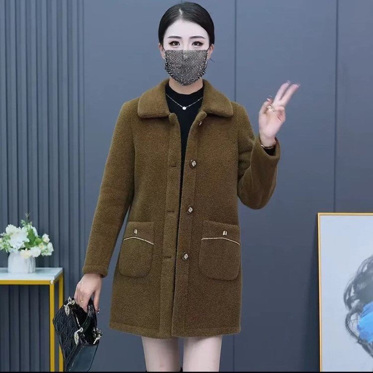 中老年加绒加厚中长款毛呢外套女秋冬新款遮肚显瘦气质保暖大衣女