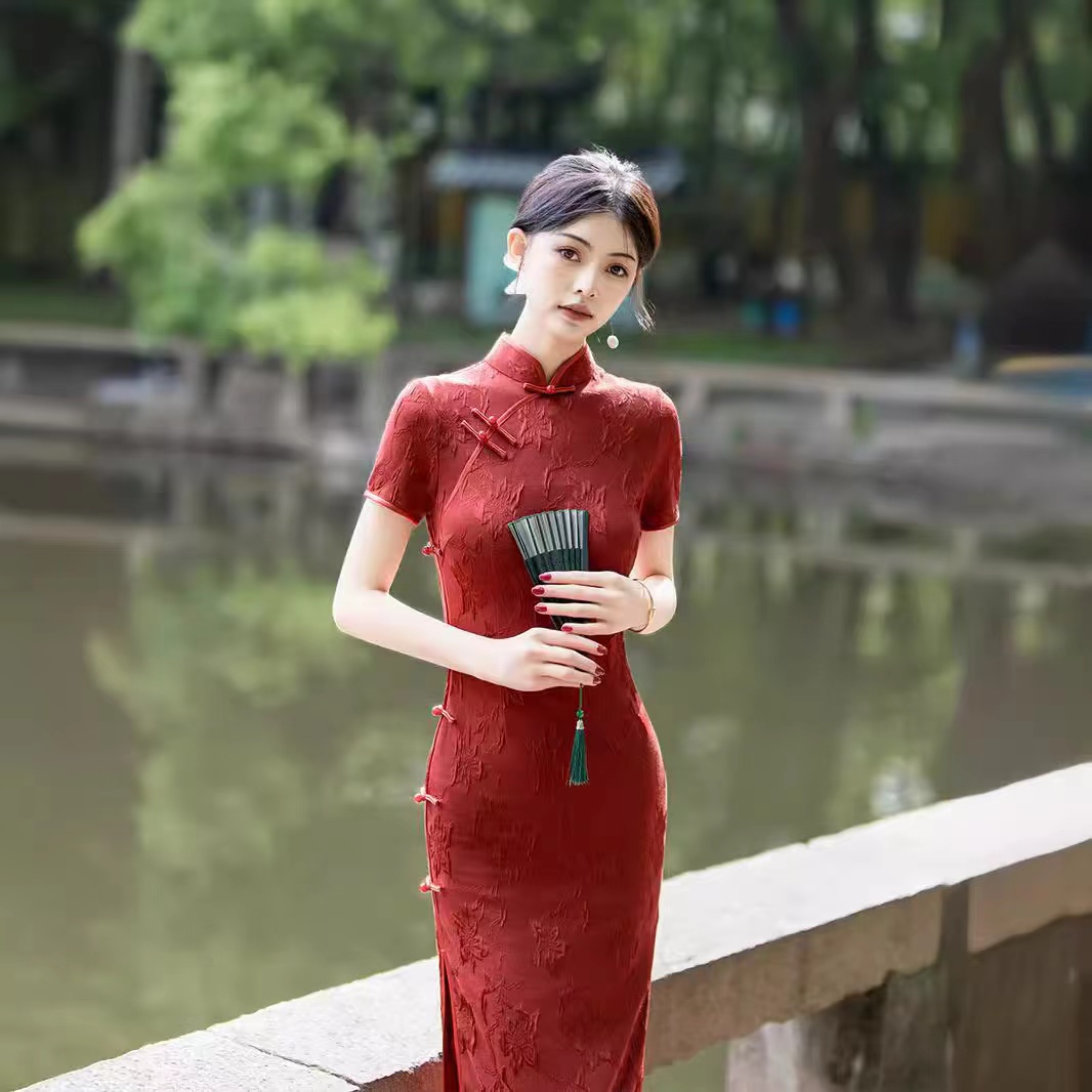 苏故里【东方韵】重工秋款长袖旗袍修身显身材复古女生旗袍婚礼修