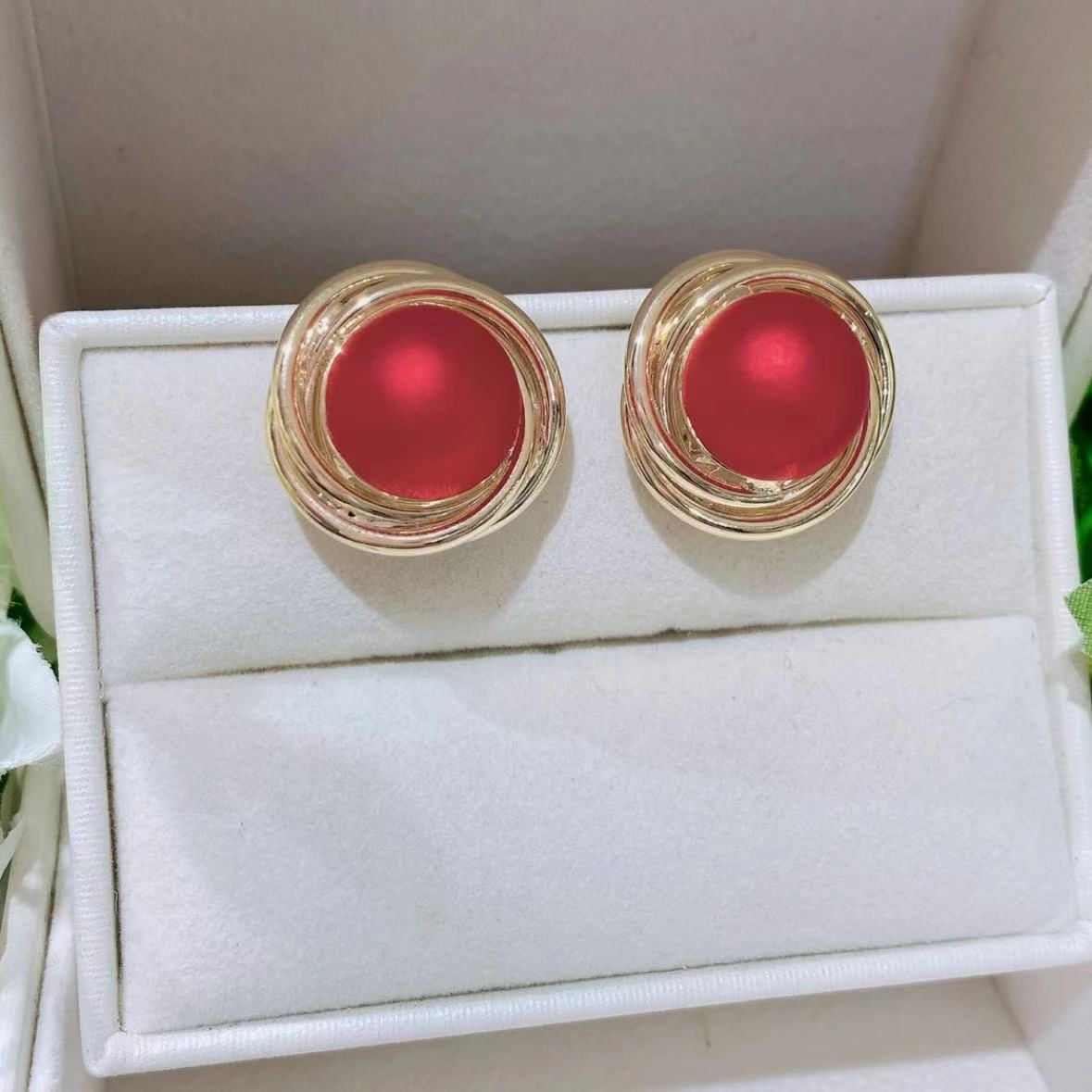 非金属耳饰 【聚会】法式复古红色镶钻耳环  W046