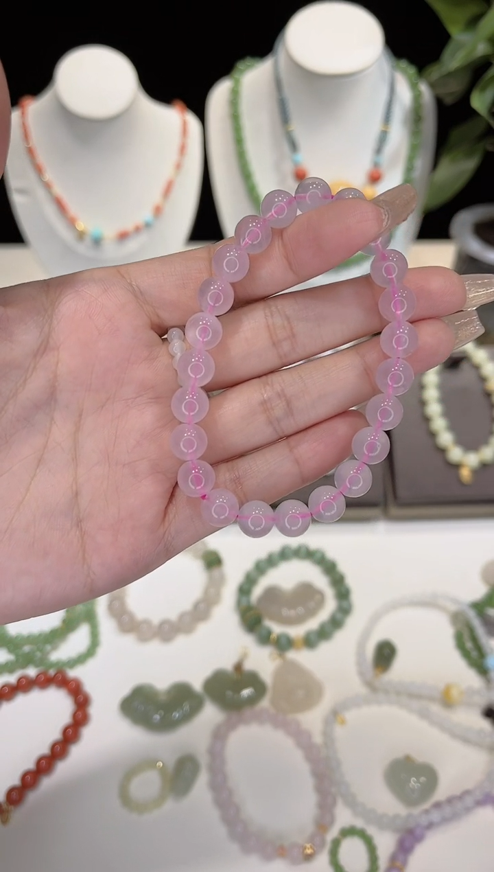 【闪购商品】水晶手绳未镶嵌粉水晶/8mm/素圈/直播间/琛