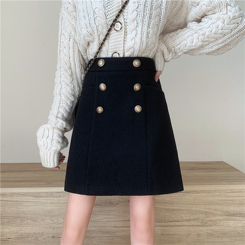 适合胯大腿粗的大码毛呢半身裙女秋冬大码高腰短裙黑色a字包臀裙