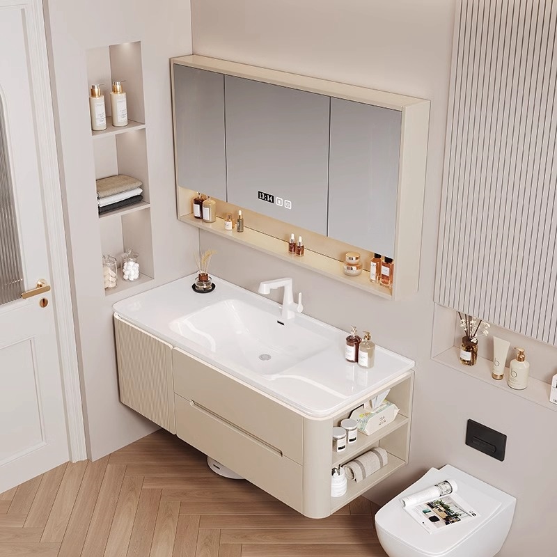 圆角侧边格浴室柜陶瓷一体盆卫生间带马桶格洗脸盆洗漱台洗手盆池