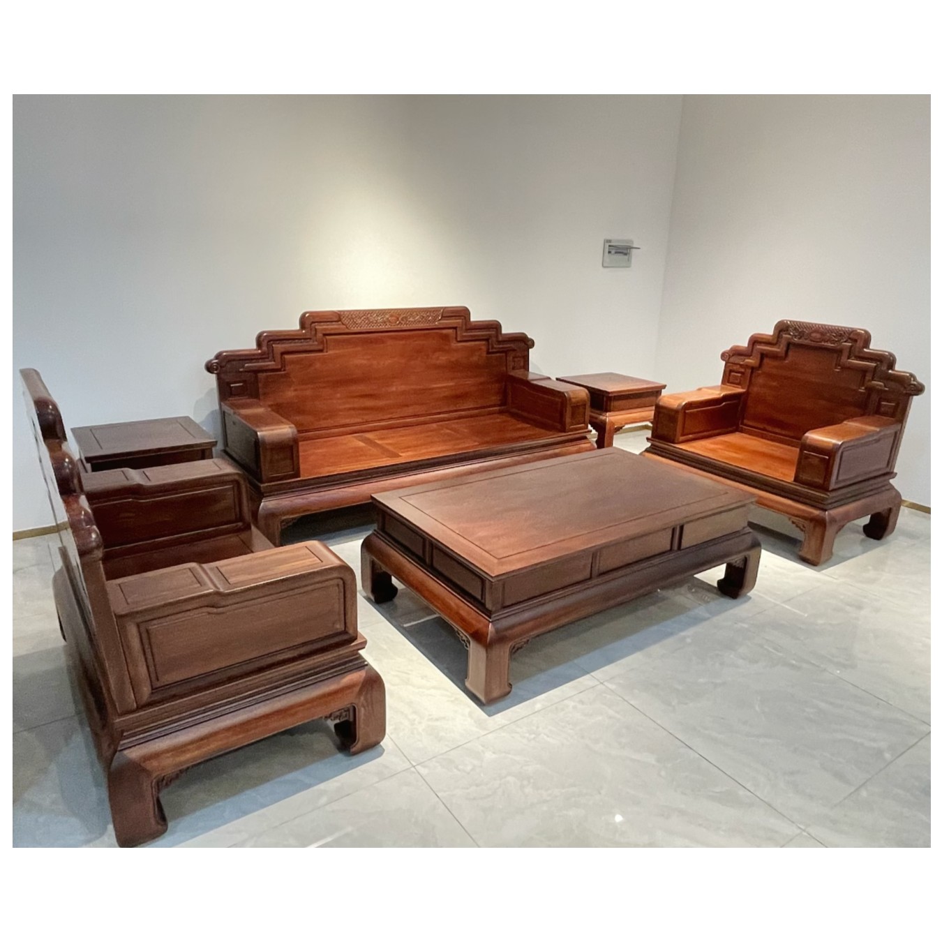 步步高升 实木沙发 俄罗斯老榆木 古典客厅雕花一人二人三人位