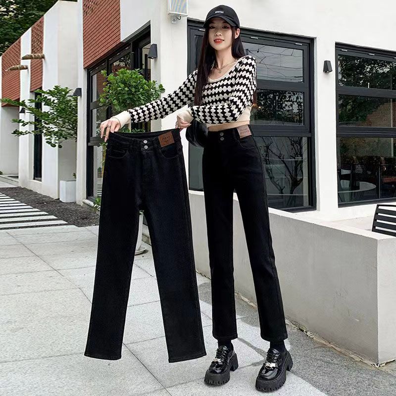 弹力牛仔直筒裤时尚百搭显瘦直筒裤牛仔裤薄款弹力小个子厚绒