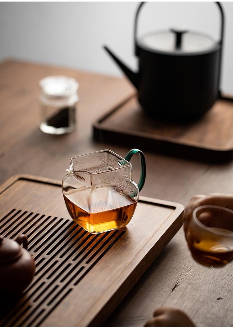 日本手工创意方口造型分茶器功夫茶玻璃公道杯带把公杯茶海断水好