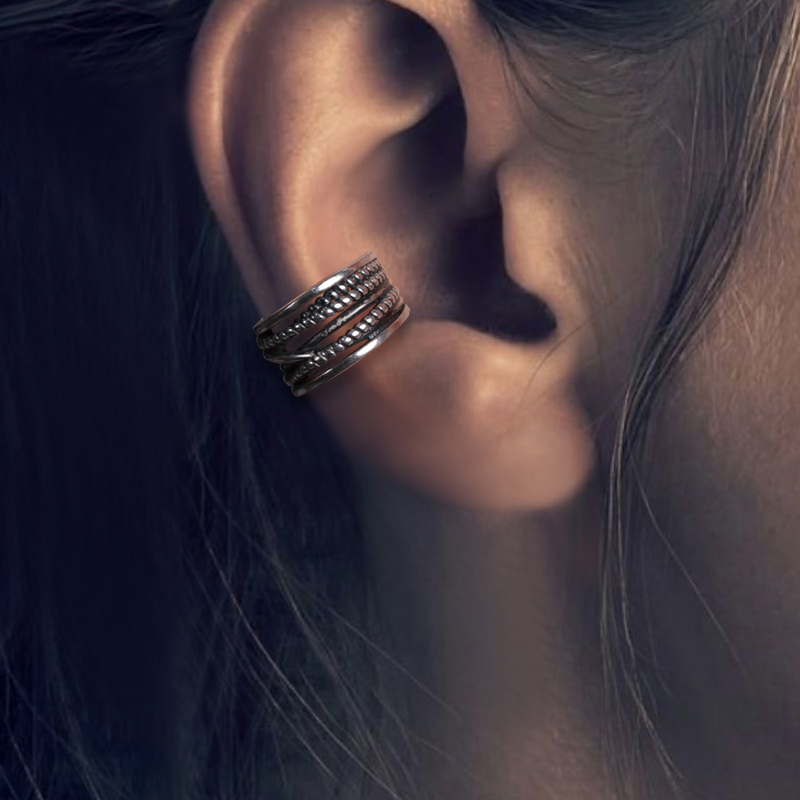 MOKI 925银耳饰 纯银耳夹无耳洞耳饰品耳廓饰品男女个性复古麻吉