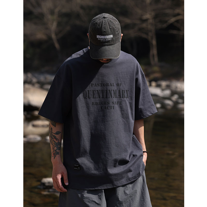 QuentinMarx日系男士短袖重磅T恤宽松休闲半袖潮牌体恤男tee夏季