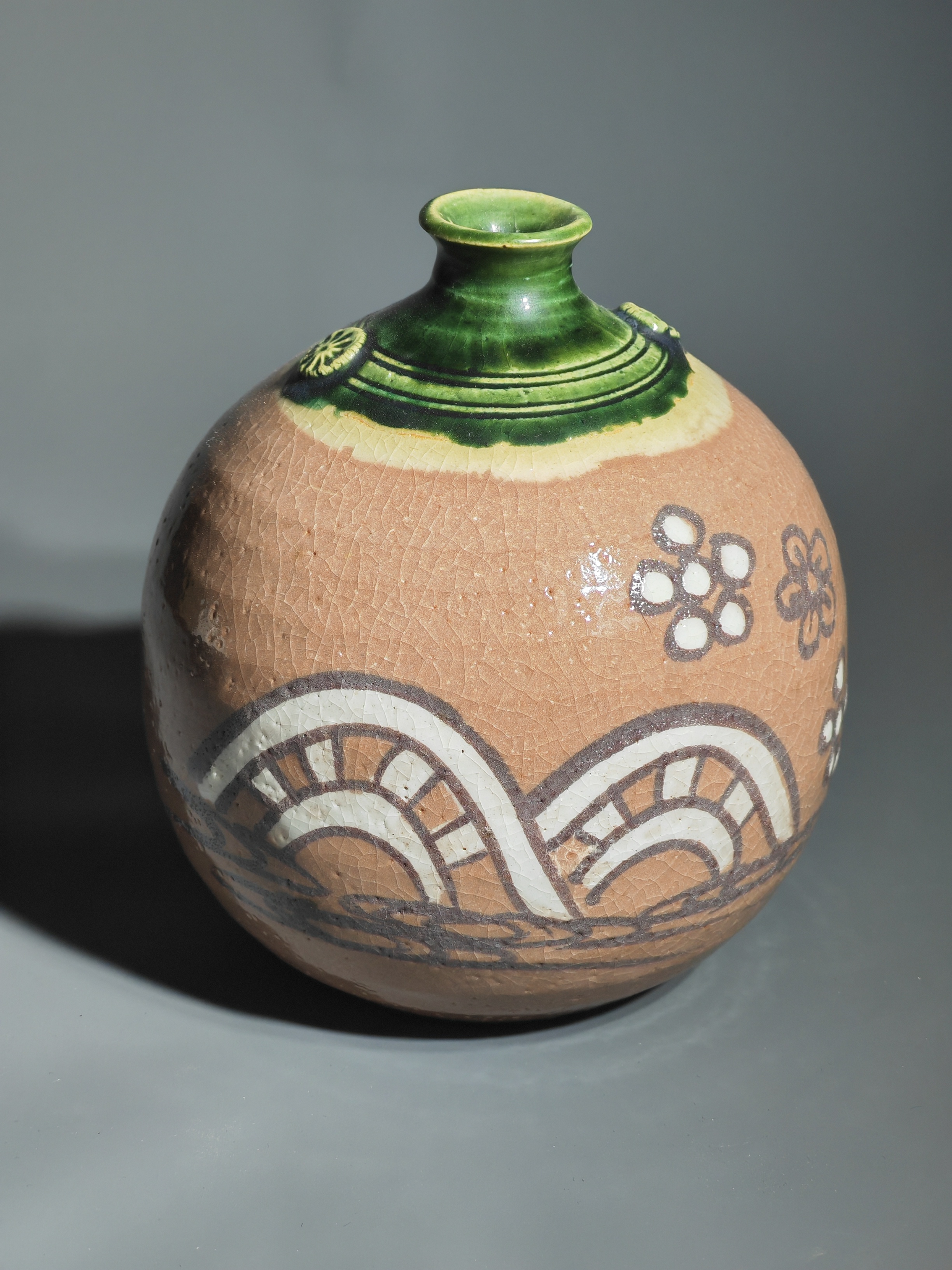 5小三郎鸣海织部水车山花浪漫花器陶瓷