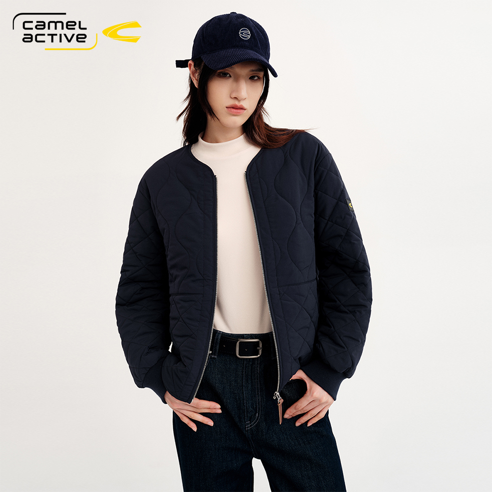 德国骆驼动感女装2025冬季新款轻薄短款棉服基础百搭无领可做内胆