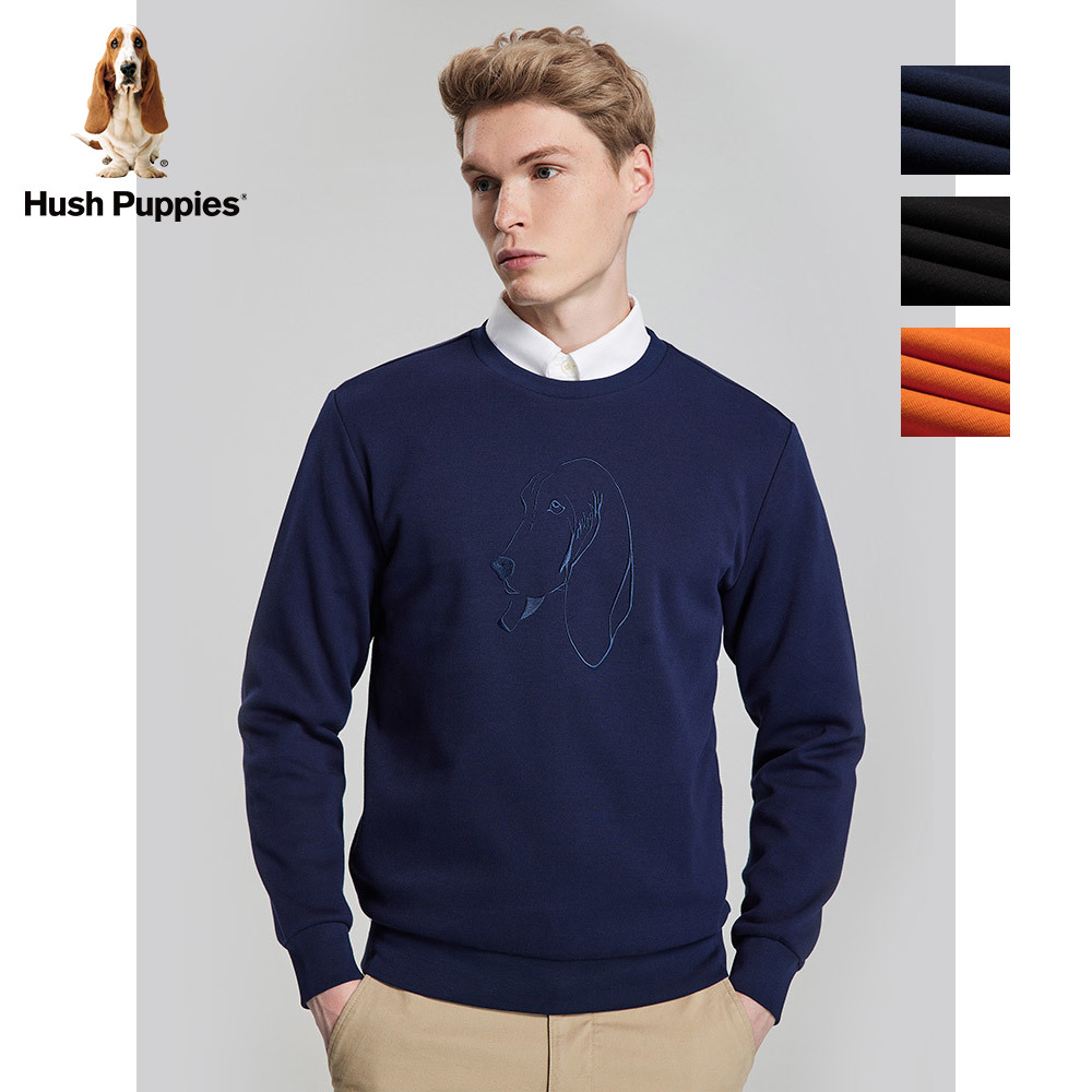 Hush Puppies暇步士男装秋季新时尚绣花圆领长袖卫衣|PC-21581D
