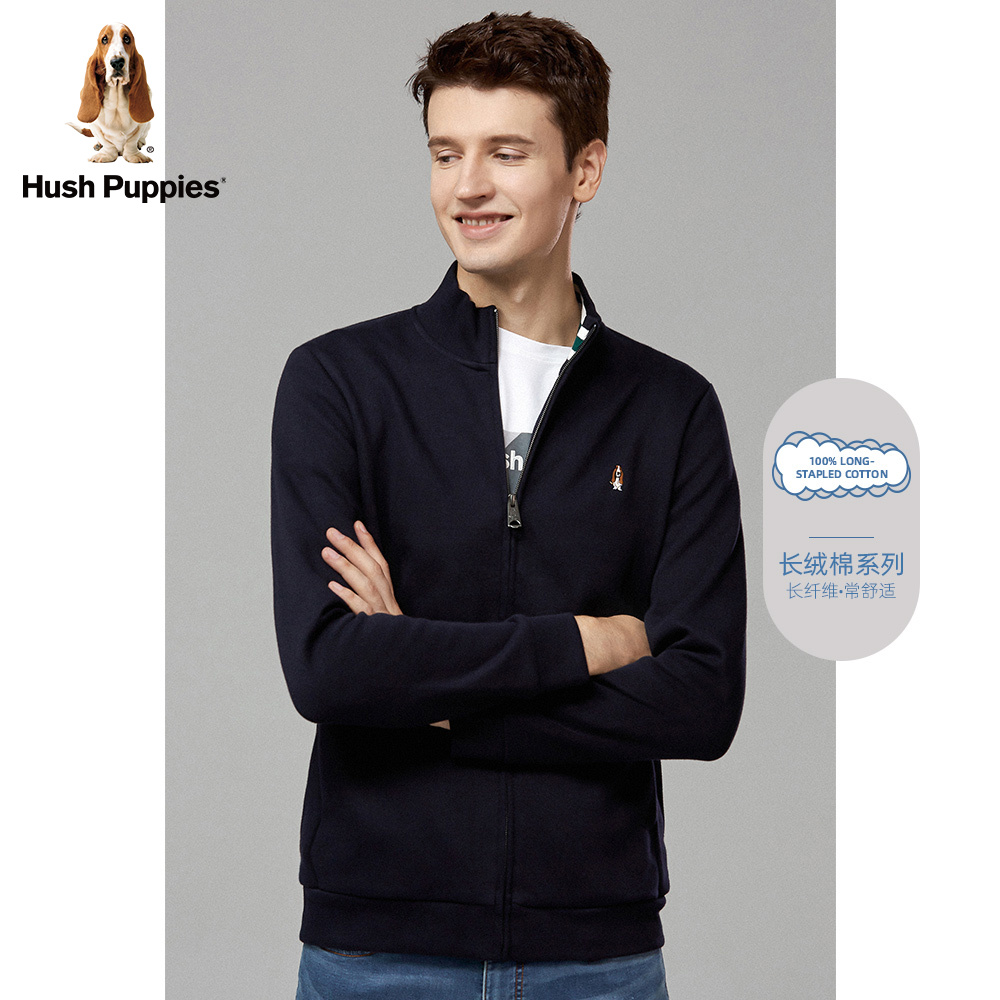 Hush Puppies暇步士男装秋冬立领舒适针织开衫休闲时尚减龄卫衣