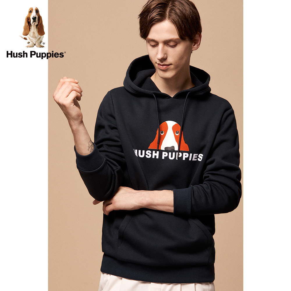 Hush Puppies暇步士男士秋季新休闲印花时尚百搭宽松连帽套头卫衣