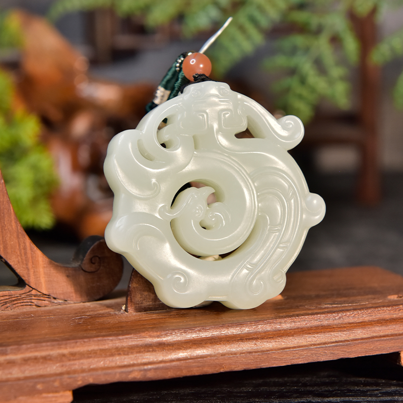 【左氏珠宝】情人节1053和田玉白玉盘龙玉佩挂件国潮风男女仿古精雕