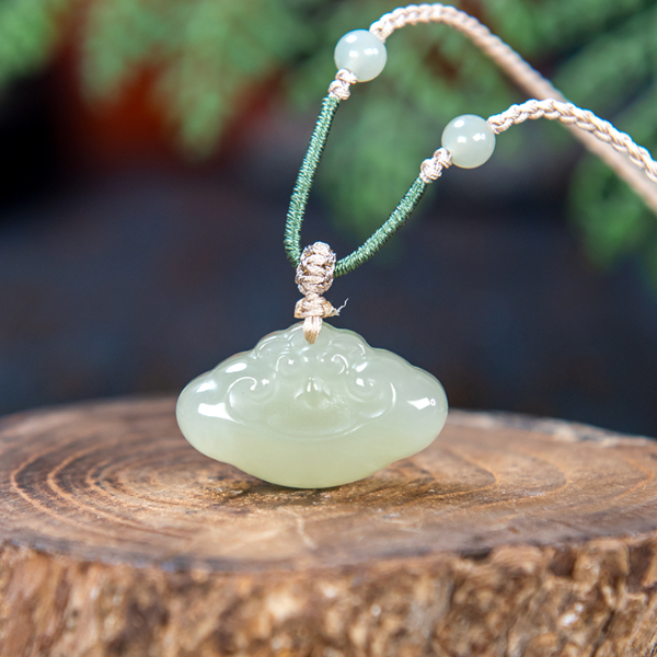 【左氏珠宝】12-48和田玉平安锁复古时尚手工编织雕刻精美单圈