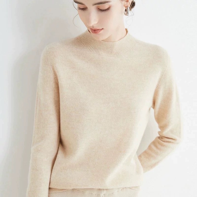 秋冬羊毛衫纯羊毛一线成衣半高领纯色软糯宽松针织打底百搭时尚