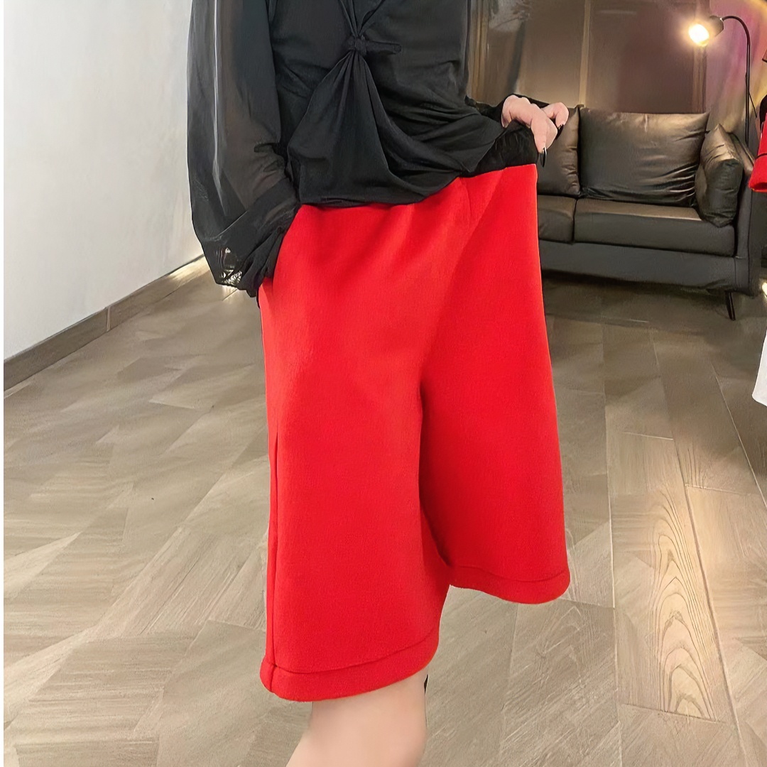 2023秋冬新款加厚短裤女高级感时尚宽松休闲百搭高腰直筒五分裤潮