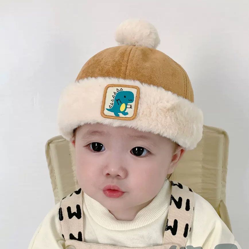 宝宝帽子秋冬款婴儿帽可爱超萌毛绒瓜皮帽男童女童保暖雅痞地主帽