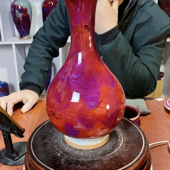 摆件碧**天尚峰钧窑作品荷口瓶