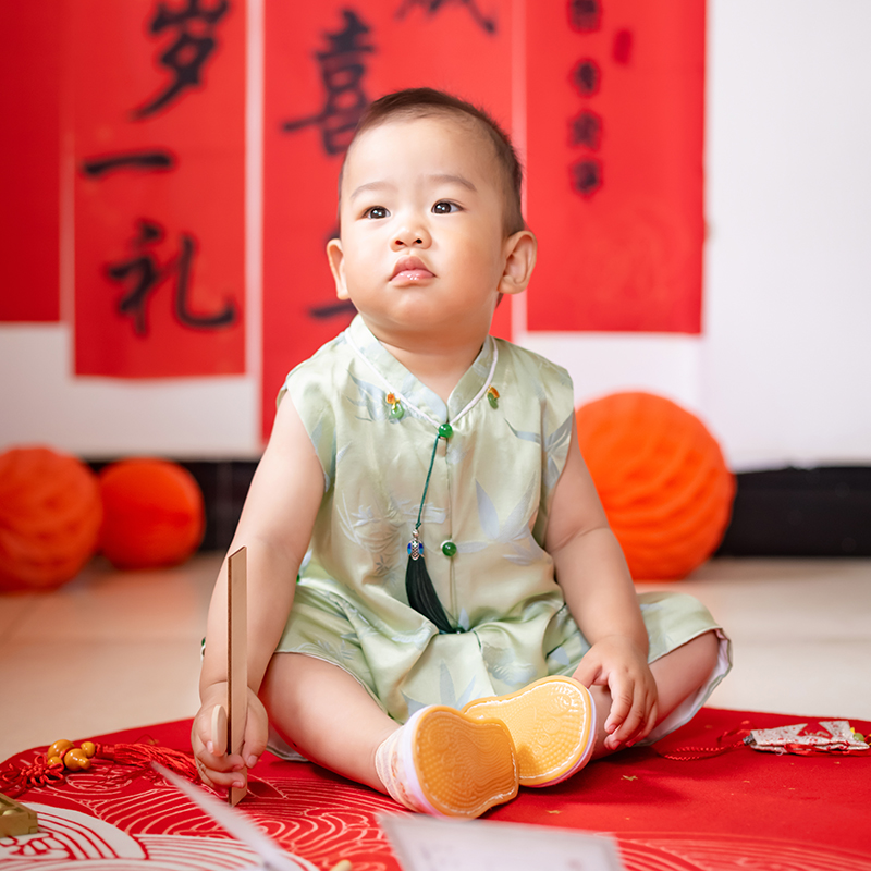 周岁礼服男宝抓周服桑蚕丝国风夏季新款衣服唐装套装古风新中式