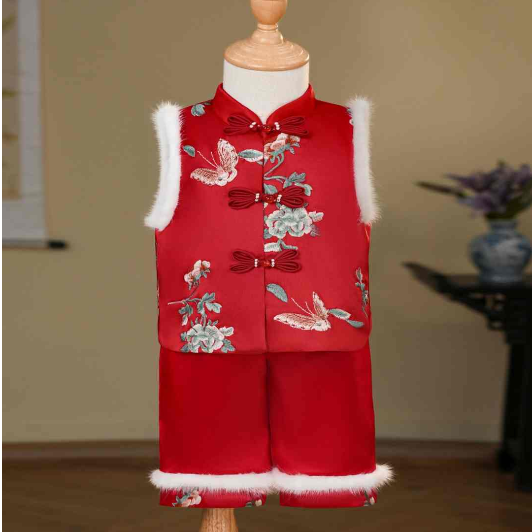 周岁女宝礼服秋冬中式中国风真丝红色百天满月生日拜年抓周宴唐装