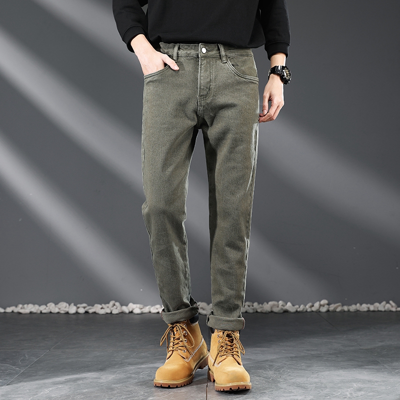 城市李6089#秋冬厚款修身小直筒休闲牛仔长裤3色休闲时尚简约百搭