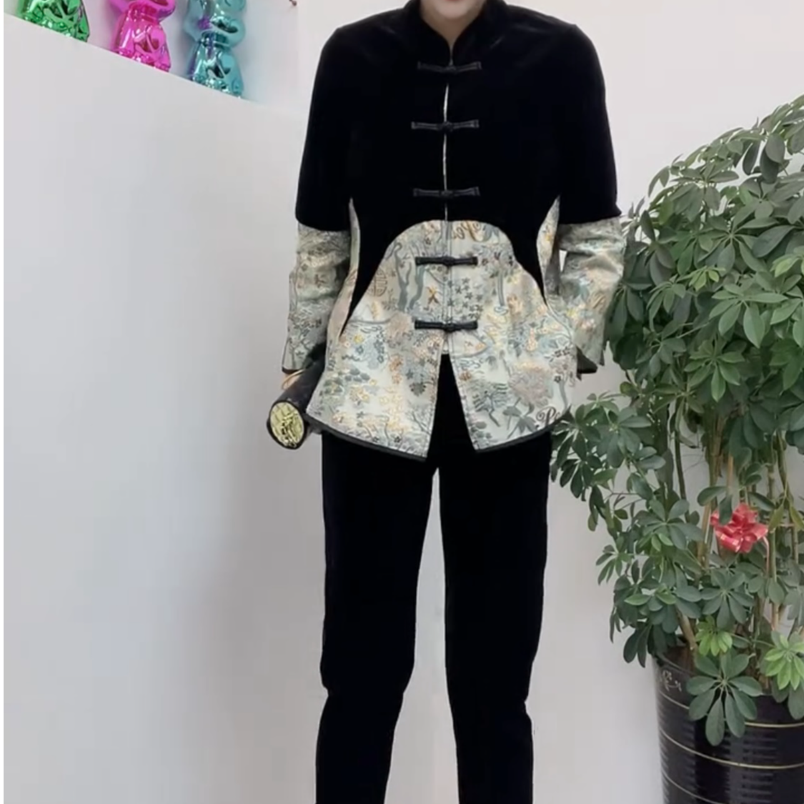 女装上衣裤子网红套装复古唐装中式中国风加厚秋冬刺绣两件套长袖