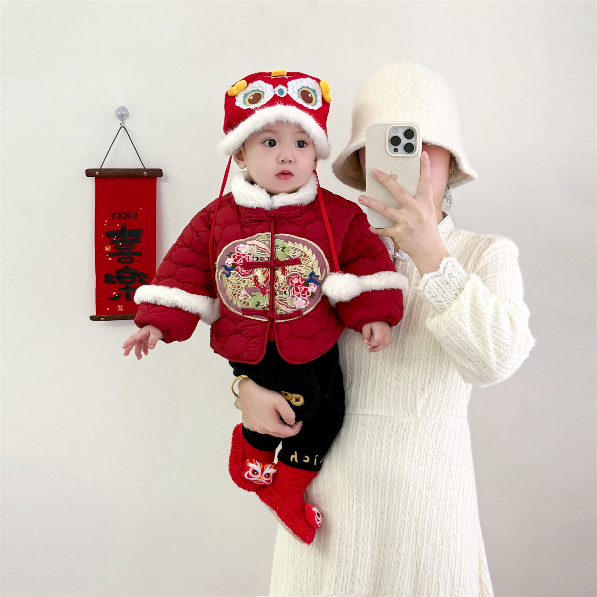 YOYO【万事如意】婴幼儿秋冬新年分体套装儿童唐装新年装周岁礼服