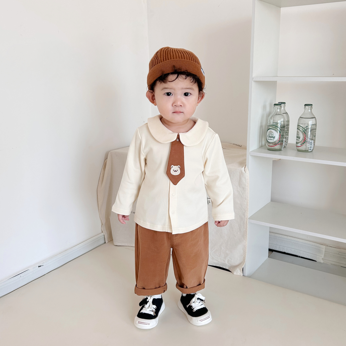 yoyo【学院撞色衫】婴儿帅气学院撞色领带上衣秋季洋气宝宝外穿服