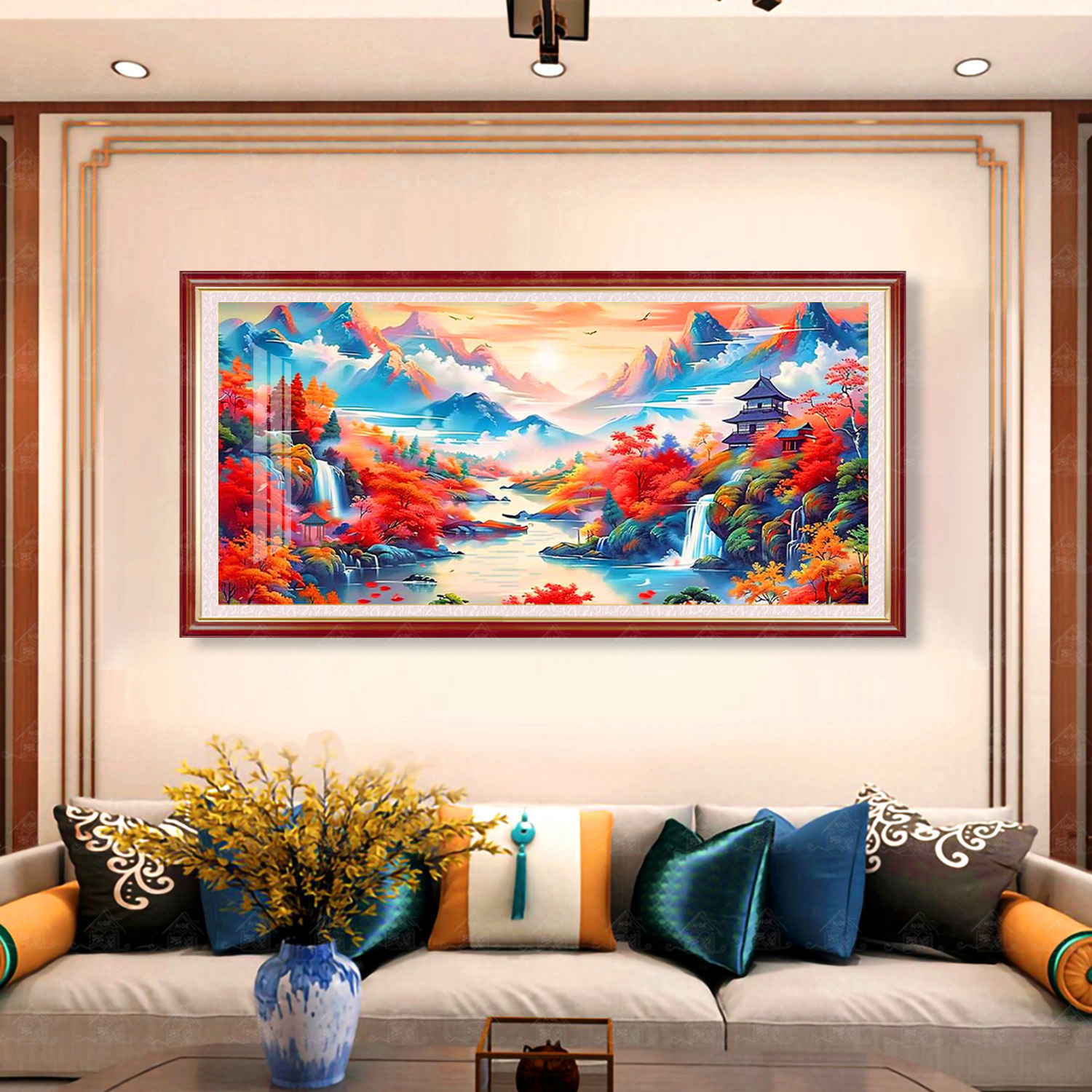 【进口棉布】十字绣爱阁山川如画新款经典收藏风景装饰挂画手工绣