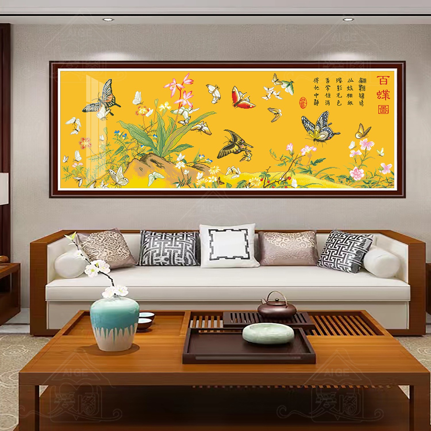 【古绢布】十字绣爱阁 花香百蝶图 手工名画收藏书房客厅线绣简约