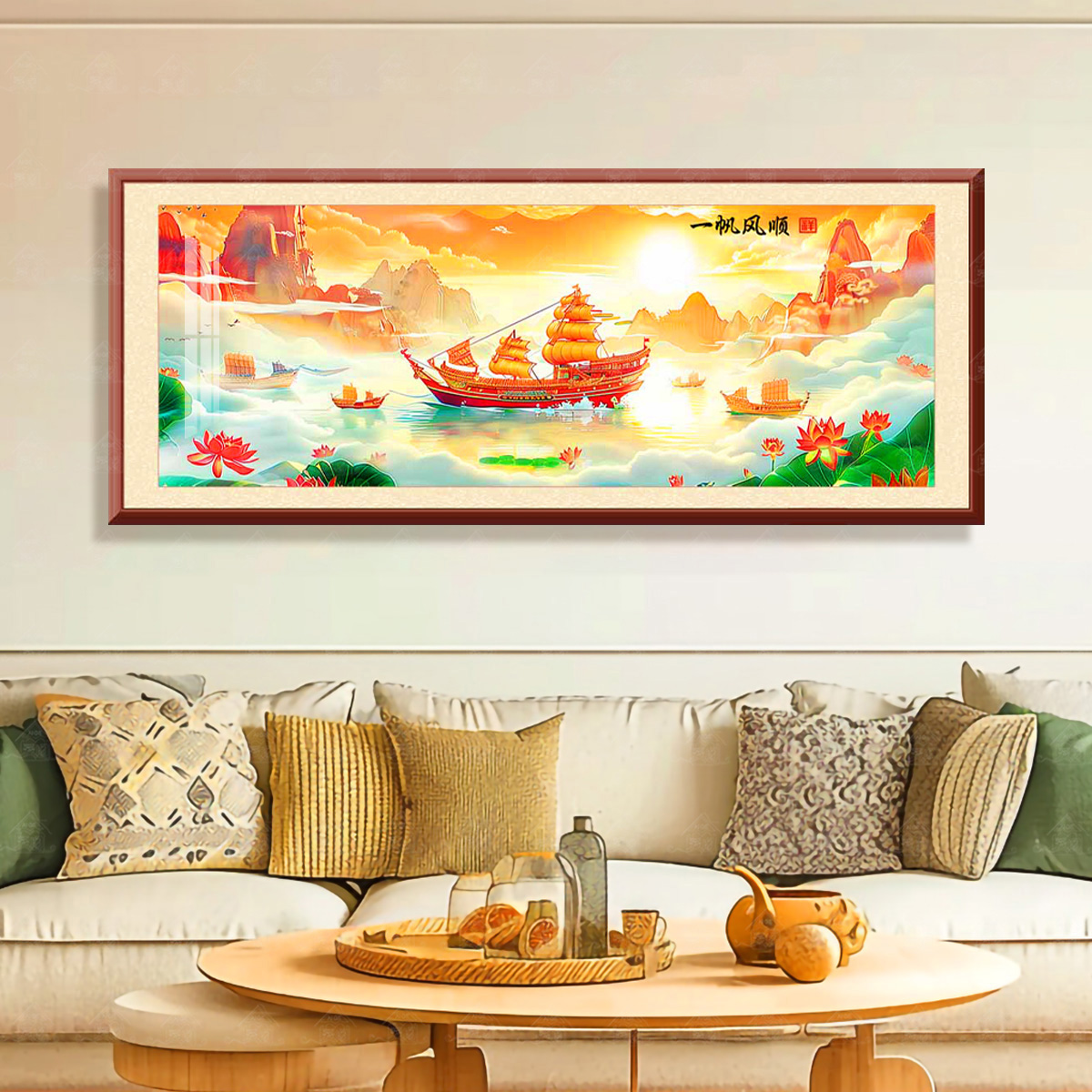 【进口棉布】爱阁十字绣一帆风顺新款大幅经典风景装饰挂画手工绣