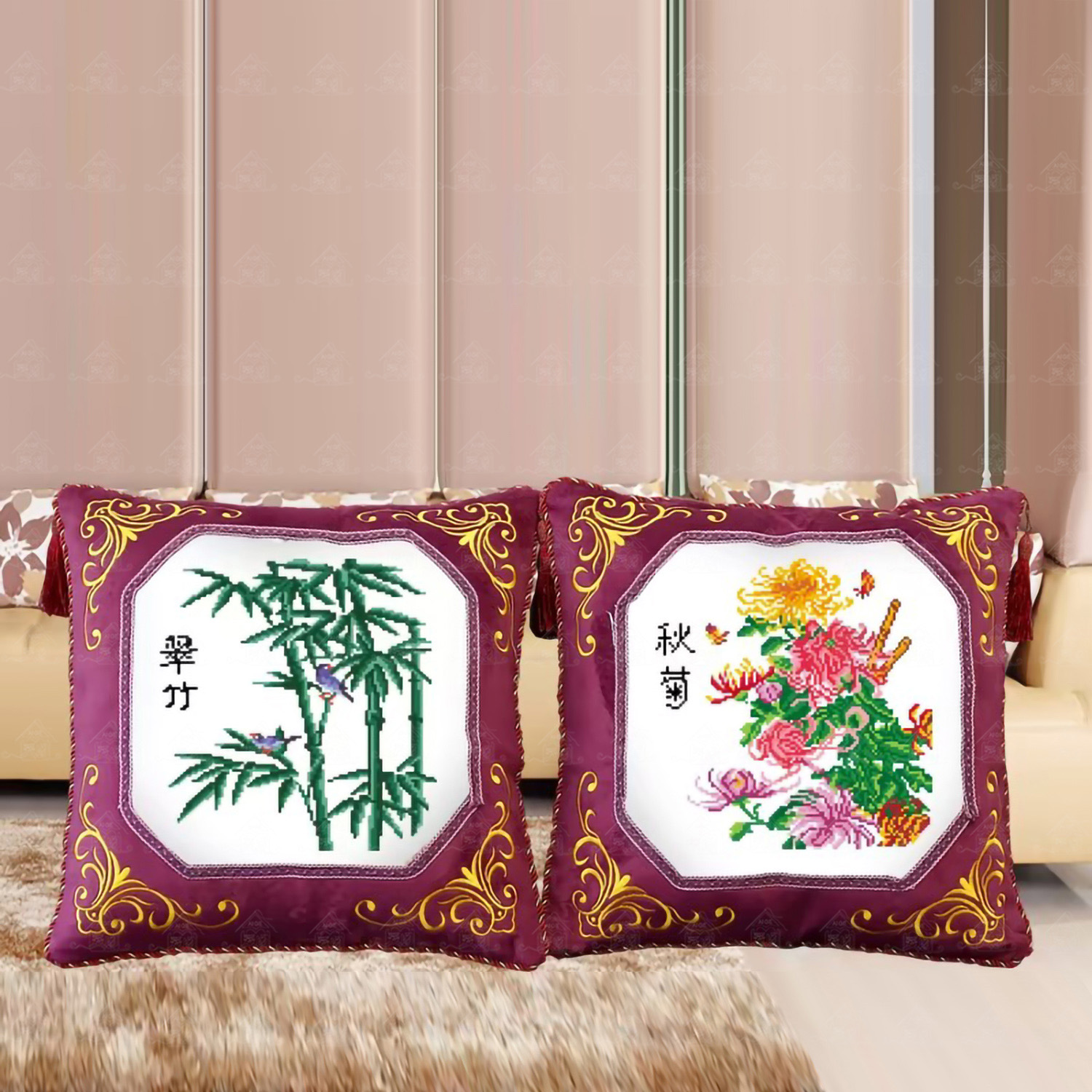 十字绣爱阁 抱枕 车枕 靠枕卡通情侣沙发靠垫刺绣手工线绣中国风