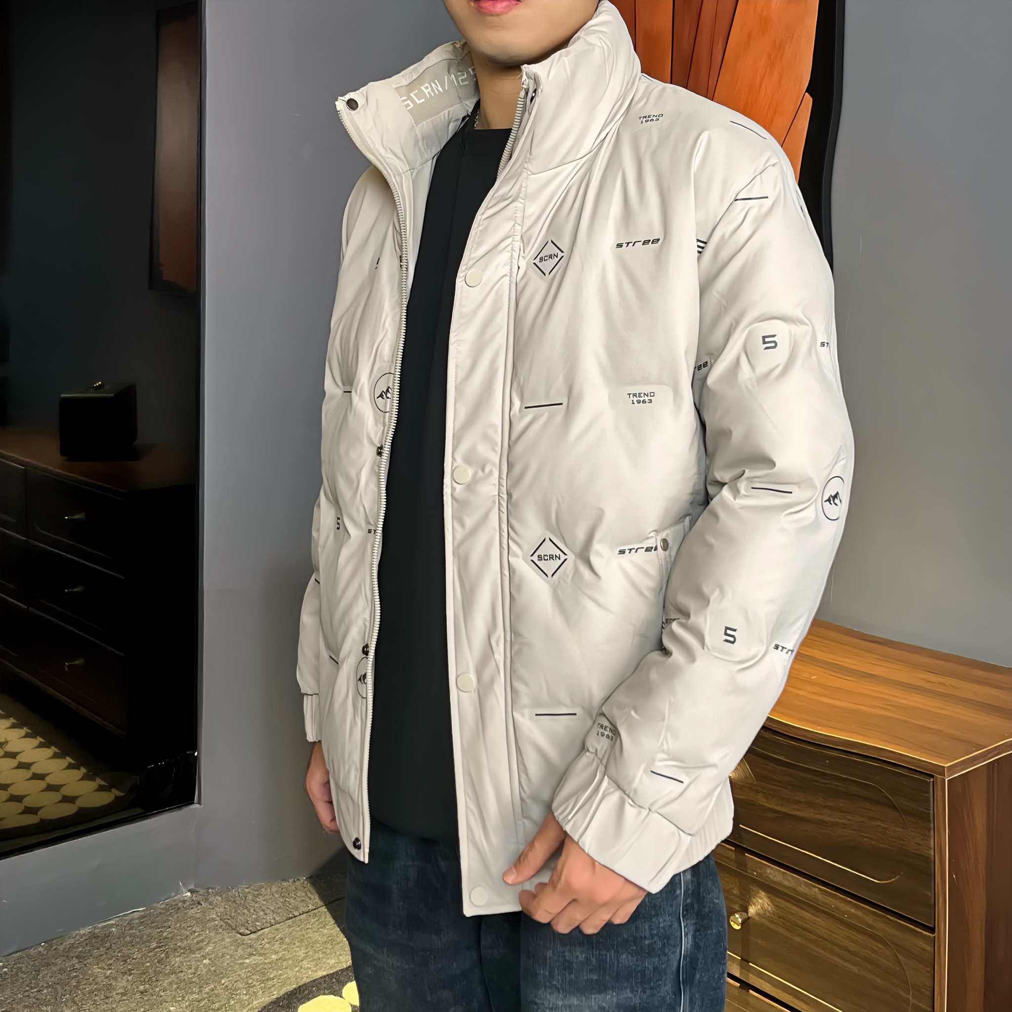 7115冬季男士外套2024新款韩版百搭潮流立领轻薄加厚保暖外套上衣