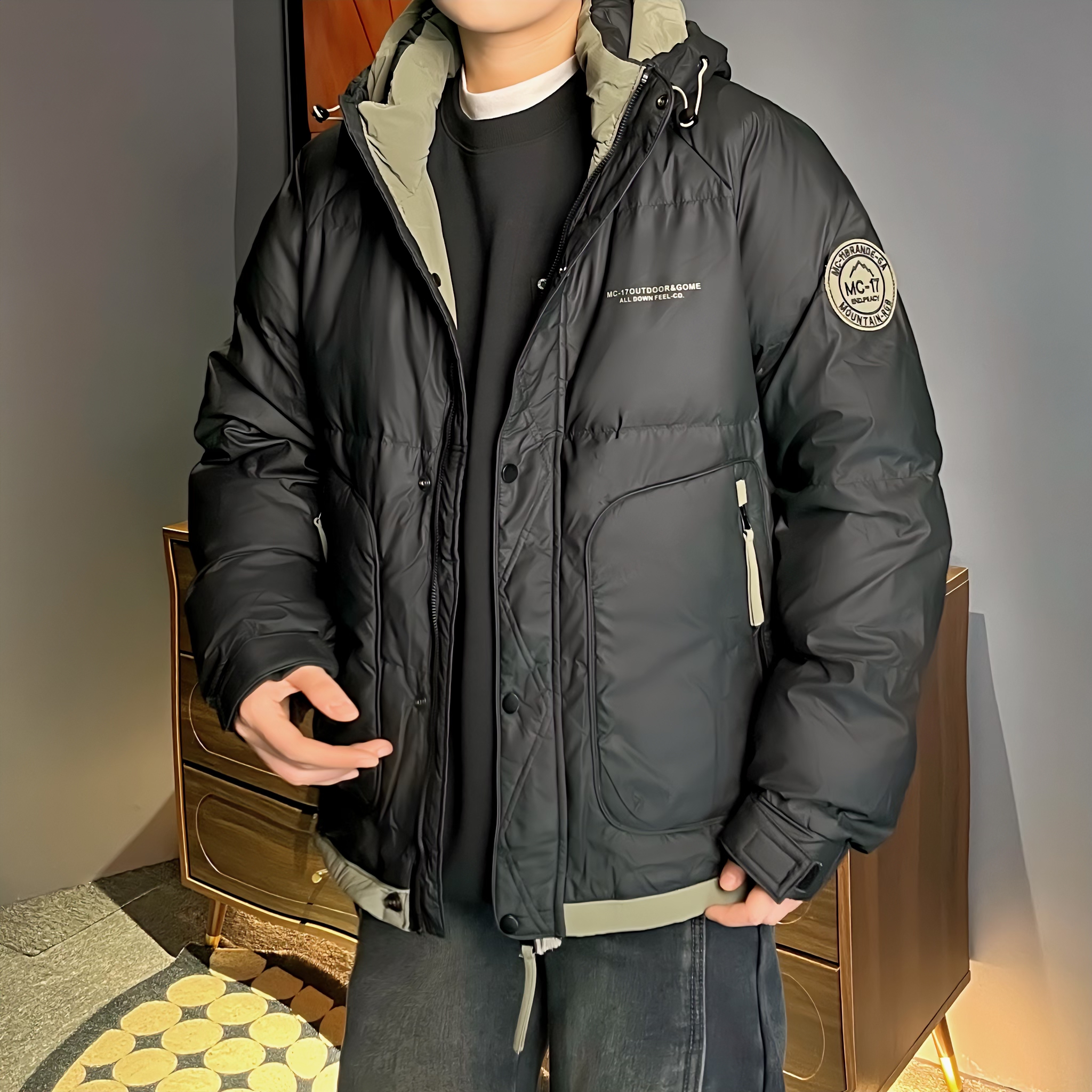 88602冬季新款连帽外套男士潮流时尚百搭加厚保暖韩版休闲外套