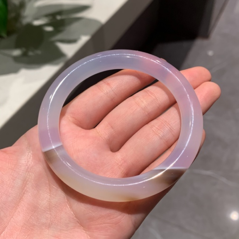 天然玛瑙白冰紫特色圆条镯～58➕圈口