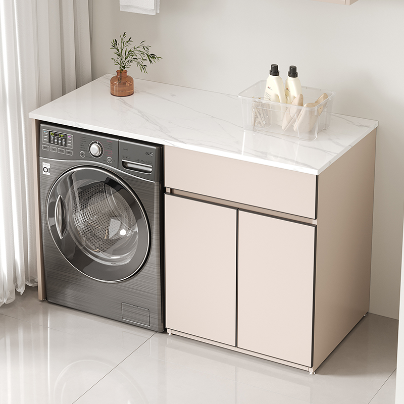 定制实木阳台洗衣机柜防潮加长岩板一体台面滚筒伴侣洗衣机置物柜